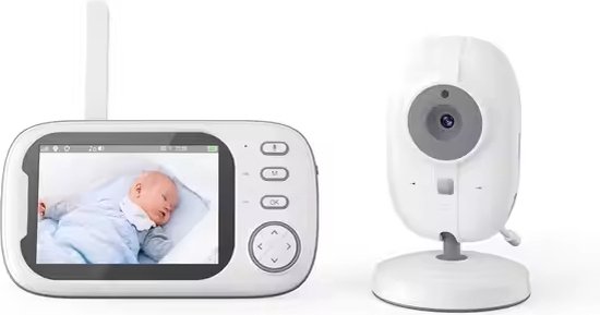 Babyfoon met Camera & Monitor - 360° Rotatie, Nightvision, 2-Way Talk, Temperatuurmeter & 8 Slaapliedjes - Veiligheid en Comfort voor Jouw Baby!