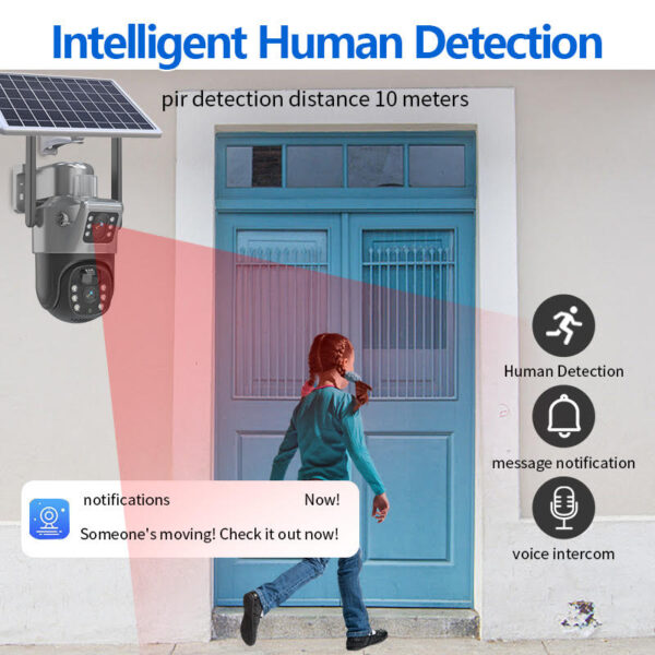 Solar Beveiligingscamera – Full HD 4K, Nachtzicht, Bewegingsdetectie, Dual Lens,  Zonnepaneel