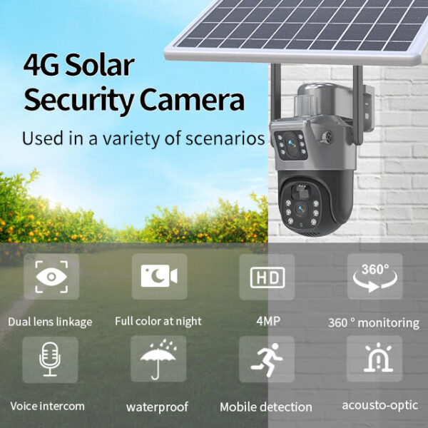 Solar Beveiligingscamera – Full HD 4K, Nachtzicht, Bewegingsdetectie, Dual Lens,  Zonnepaneel